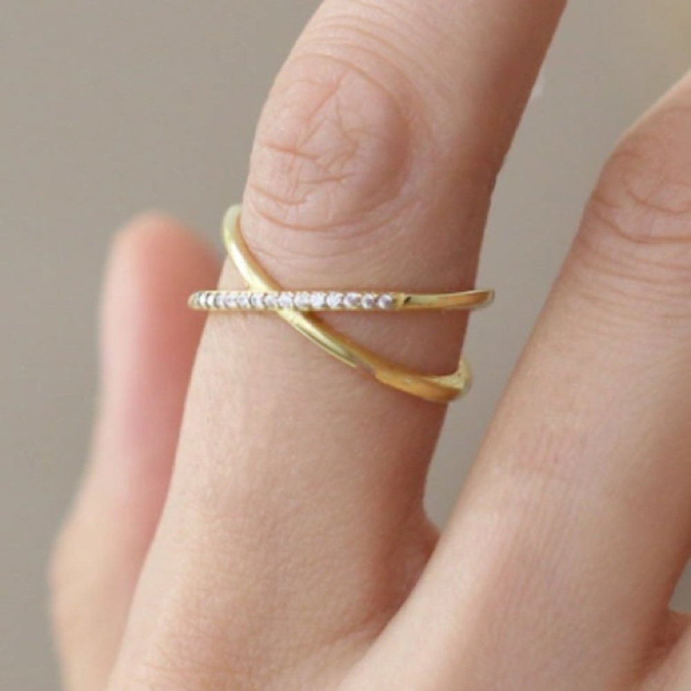 Womens Diamond Pave X Ring